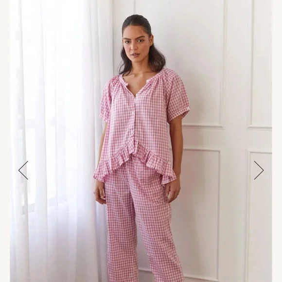 NWT! Piyama Pink Gingham Top/Blouse, Size Small - Picture 2 of 9